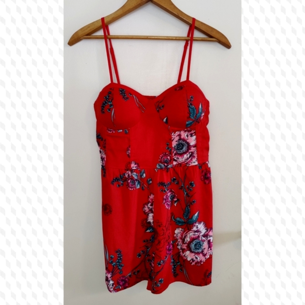 Band Of Gypsies Red Floral Romper w/Shorts & Pockets- Preppy Whimsygoth Summer L